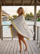 Turkish Throw Blanket – 100% Cotton, Grey-Yellow