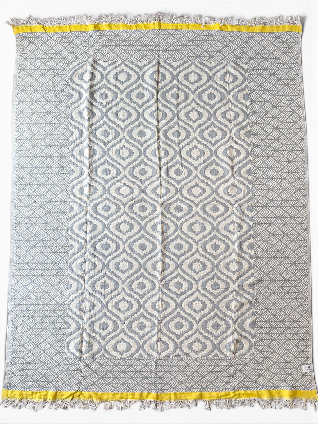 Turkish Throw Blanket – 100% Cotton, Grey-Yellow