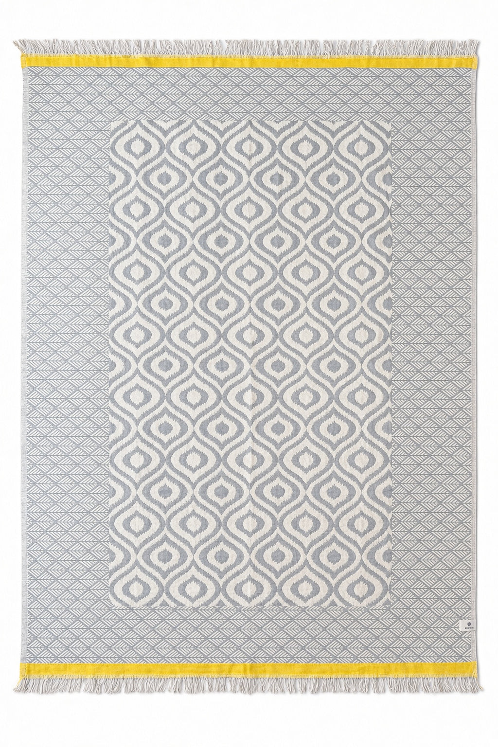Turkish Throw Blanket – 100% Cotton, Grey-Yellow