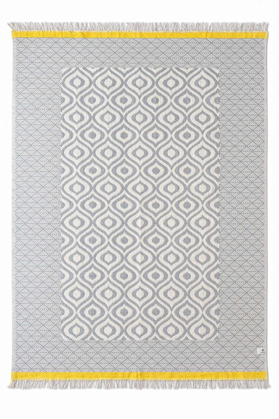Turkish Throw Blanket – 100% Cotton, Grey-Yellow