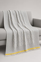 Turkish Throw Blanket – 100% Cotton, Grey-Yellow