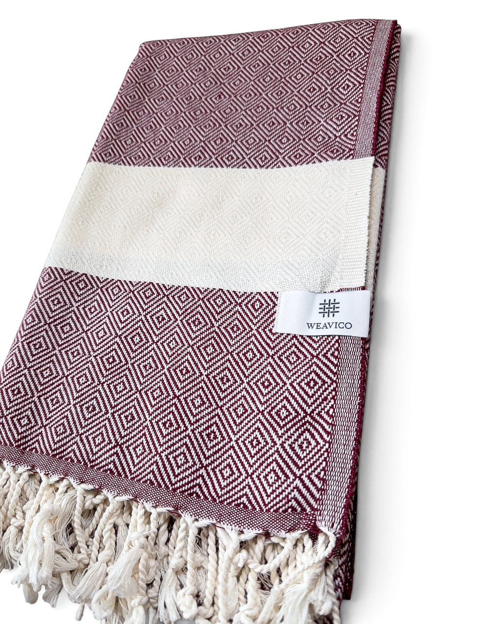 Diamond Turkish Beach Towel with Mid Border – 100% Cotton, Maroon