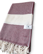Diamond Turkish Beach Towel with Mid Border – 100% Cotton, Maroon