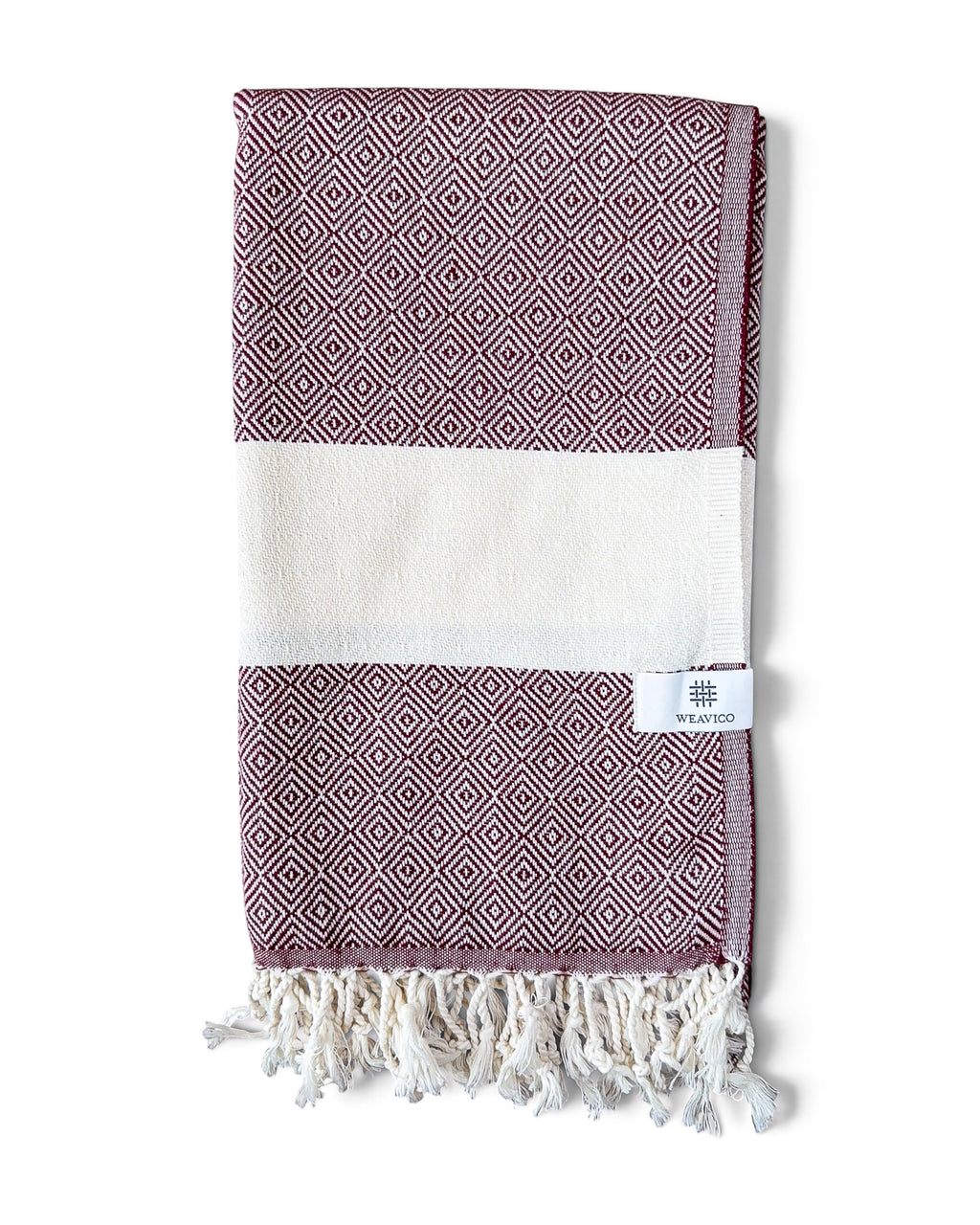 Diamond Turkish Beach Towel with Mid Border – 100% Cotton, Maroon