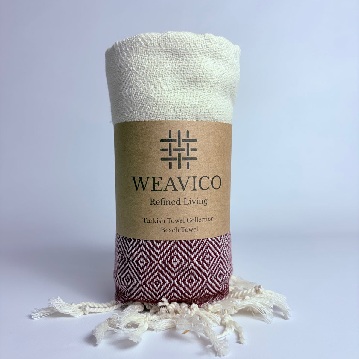 Maroon Color and Diamond Pattern Turkish Towel with stylish mid-border design