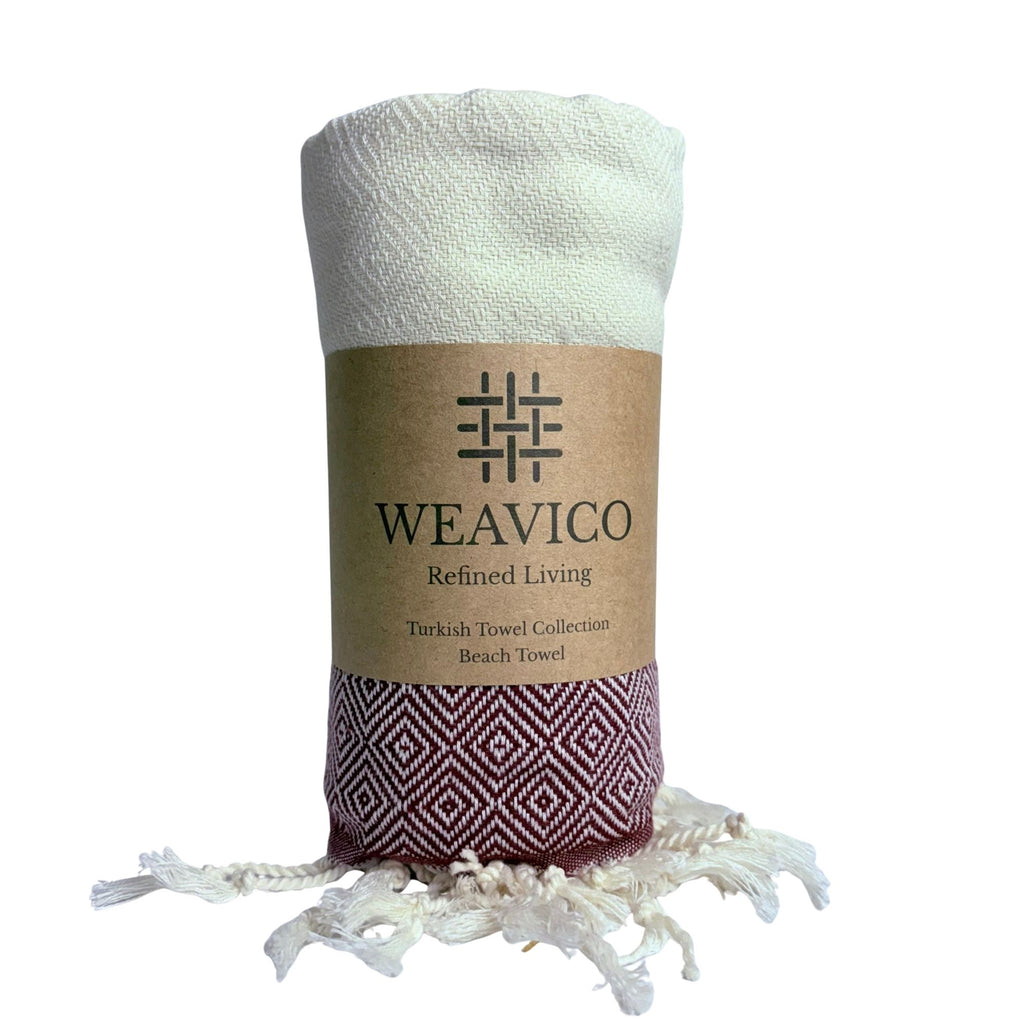 Diamond Turkish Beach Towel with Mid Border – 100% Cotton, Maroon