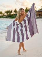 Stripe Turkish Beach Towel – 100% Cotton, Maroon