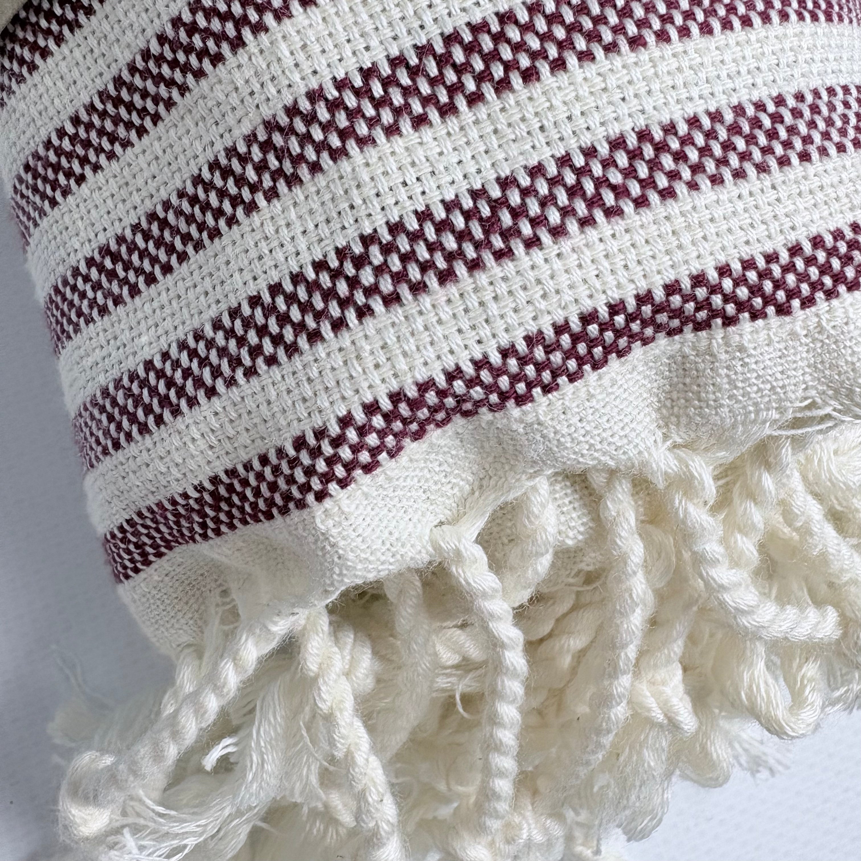 Stripe Turkish Beach Towel – 100% Cotton, Maroon