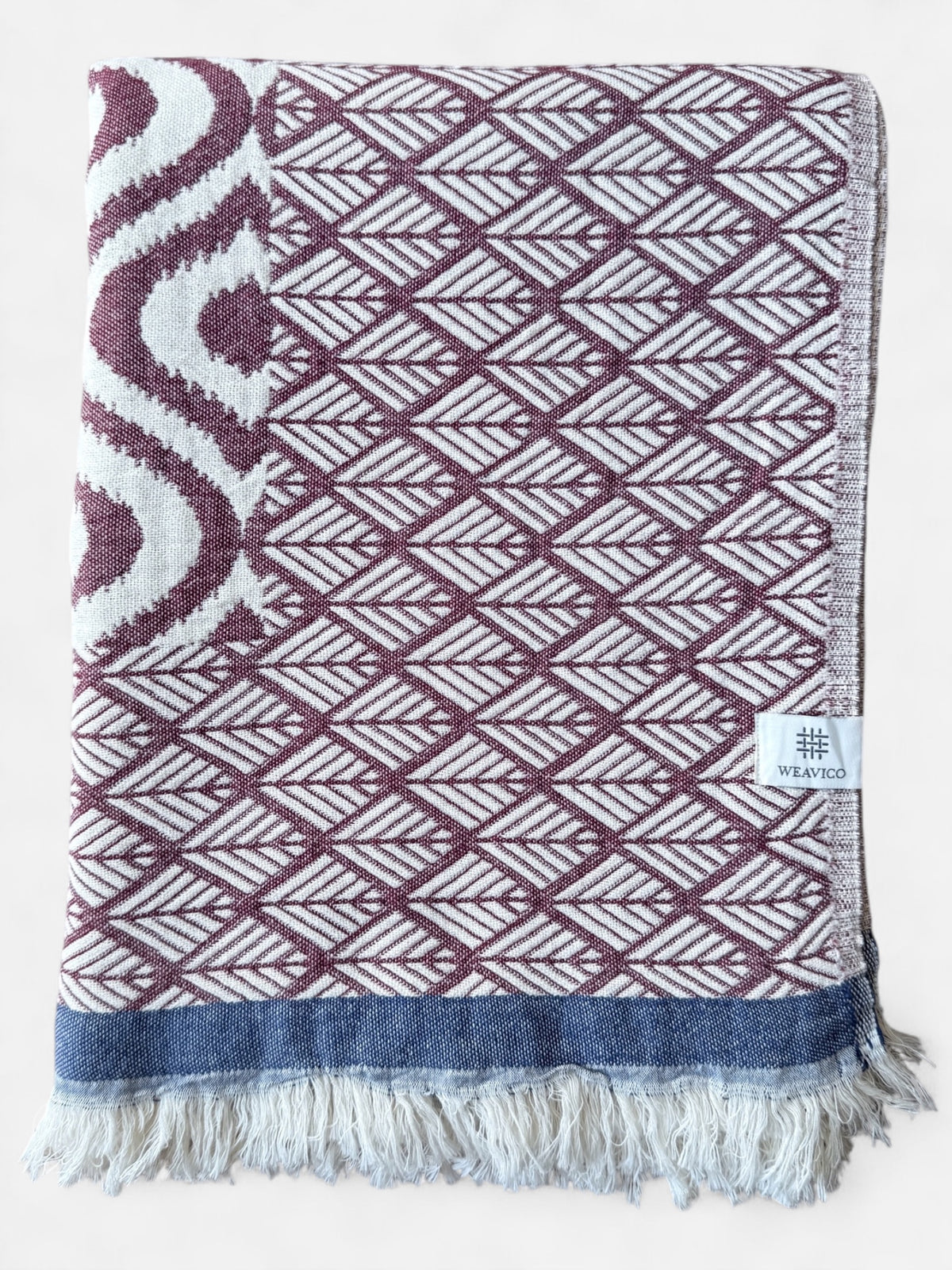 Turkish Throw Blanket – 100% Cotton, Maroon-Navy