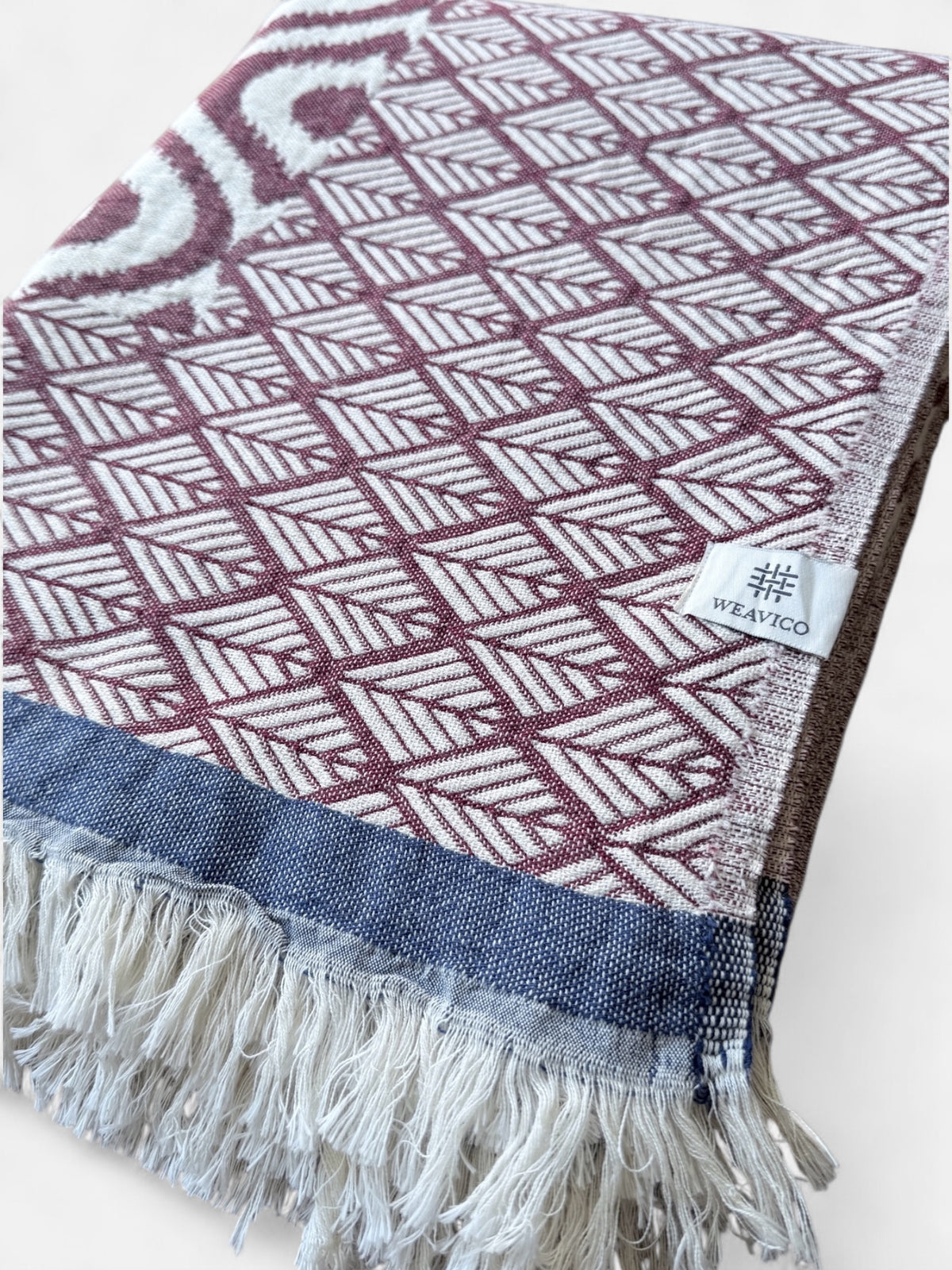 Turkish Throw Blanket – 100% Cotton, Maroon-Navy