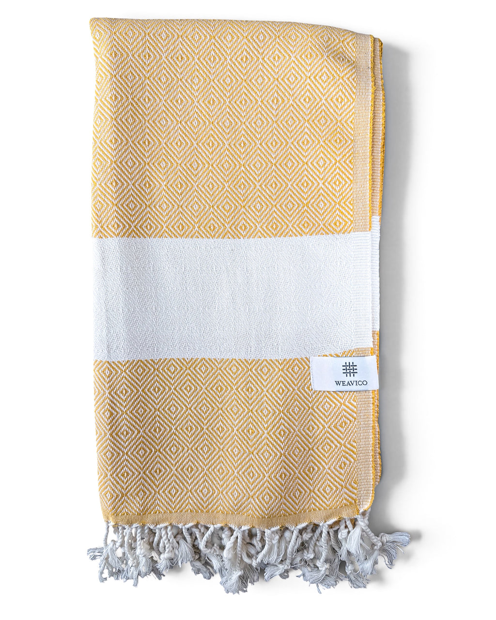 Diamond Turkish Beach Towel with Mid Border – 100% Cotton, Mustard