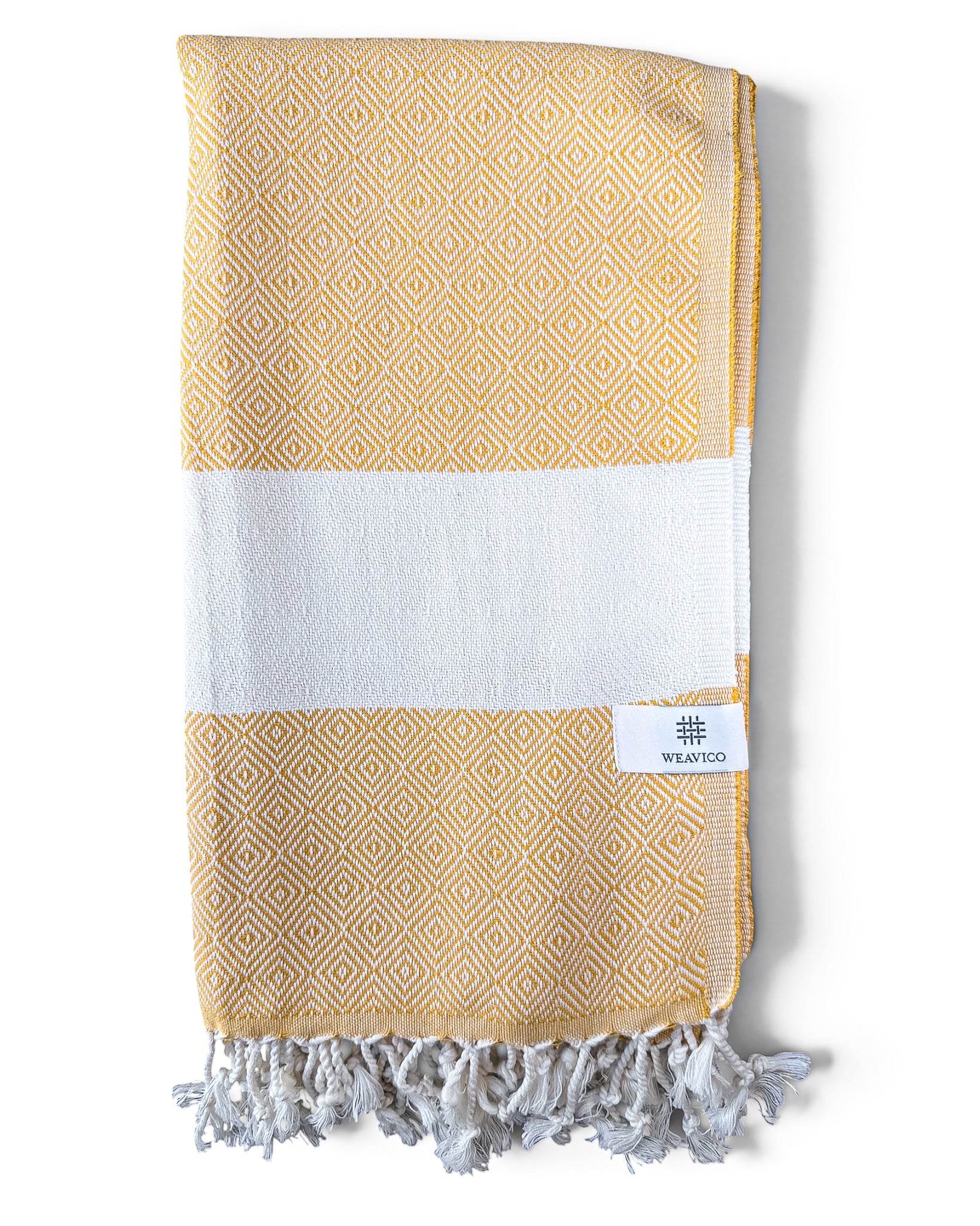 Diamond Turkish Beach Towel with Mid Border – 100% Cotton, Mustard