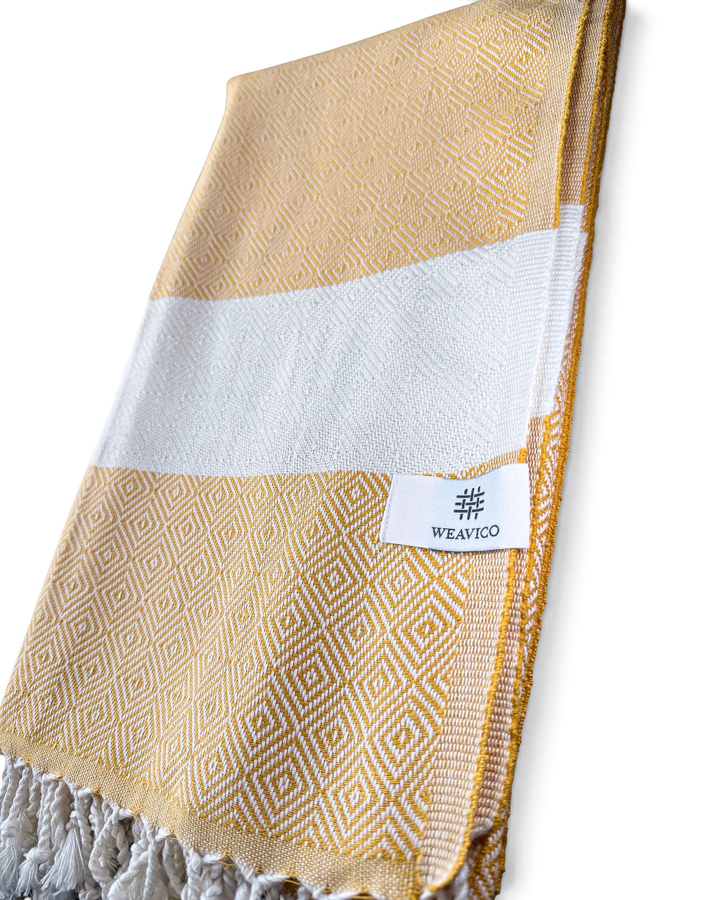 Diamond Turkish Beach Towel with Mid Border – 100% Cotton, Mustard