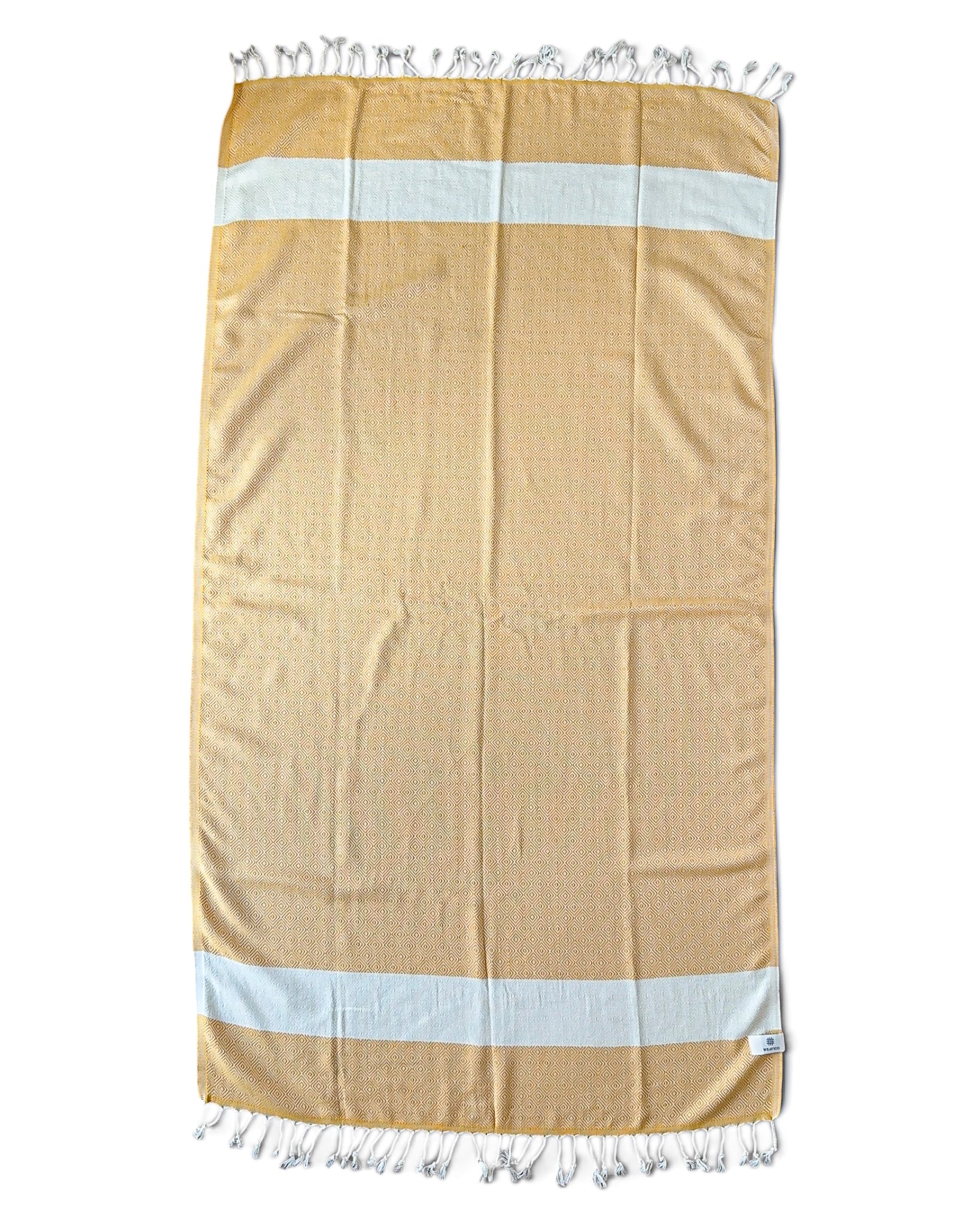Diamond Turkish Beach Towel with Mid Border – 100% Cotton, Mustard