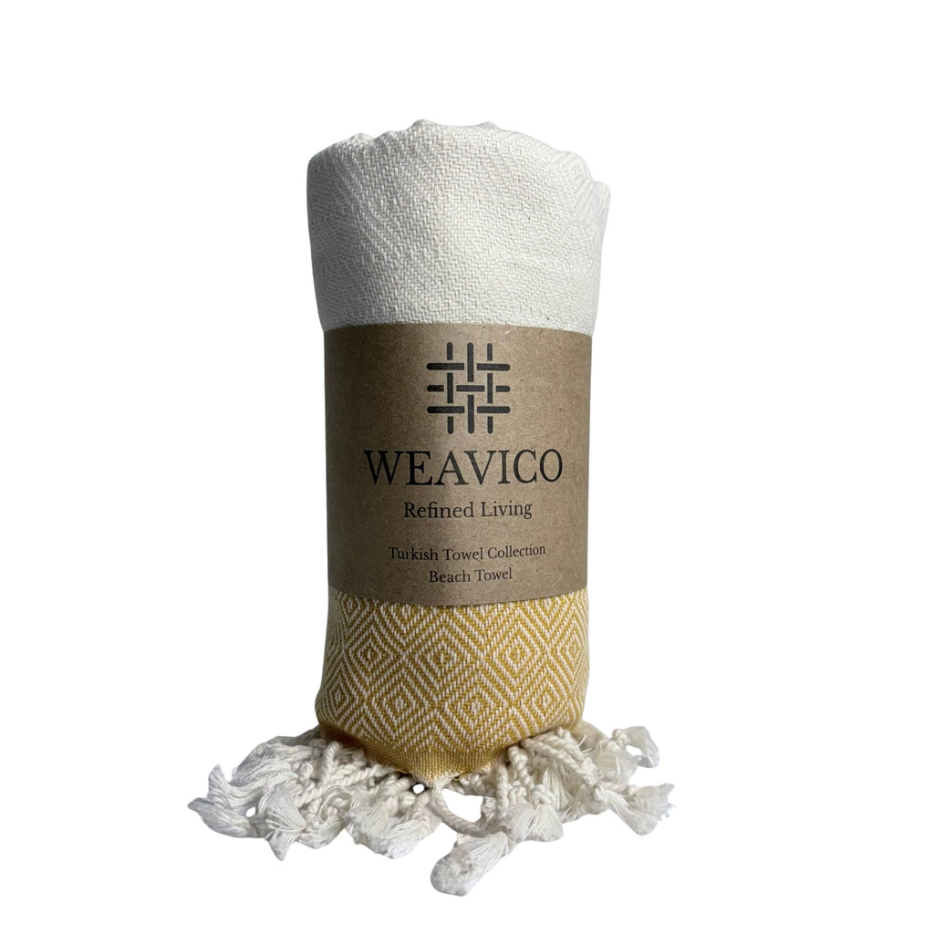 Diamond Turkish Beach Towel with Mid Border – 100% Cotton, Mustard
