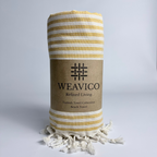 Mustard and White Stripe Pattern Turkish Towel with Full-Border Design, Tassel detail and Weavico Label