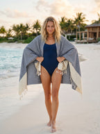 Diamond Turkish Beach Towel with End Border – 100% Cotton, Navy