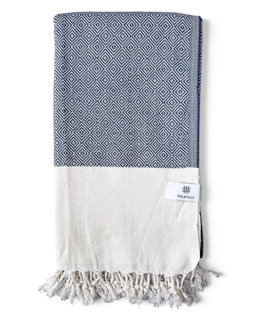 Diamond Turkish Beach Towel with End Border – 100% Cotton, Navy