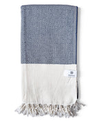 Diamond Turkish Beach Towel with End Border – 100% Cotton, Navy