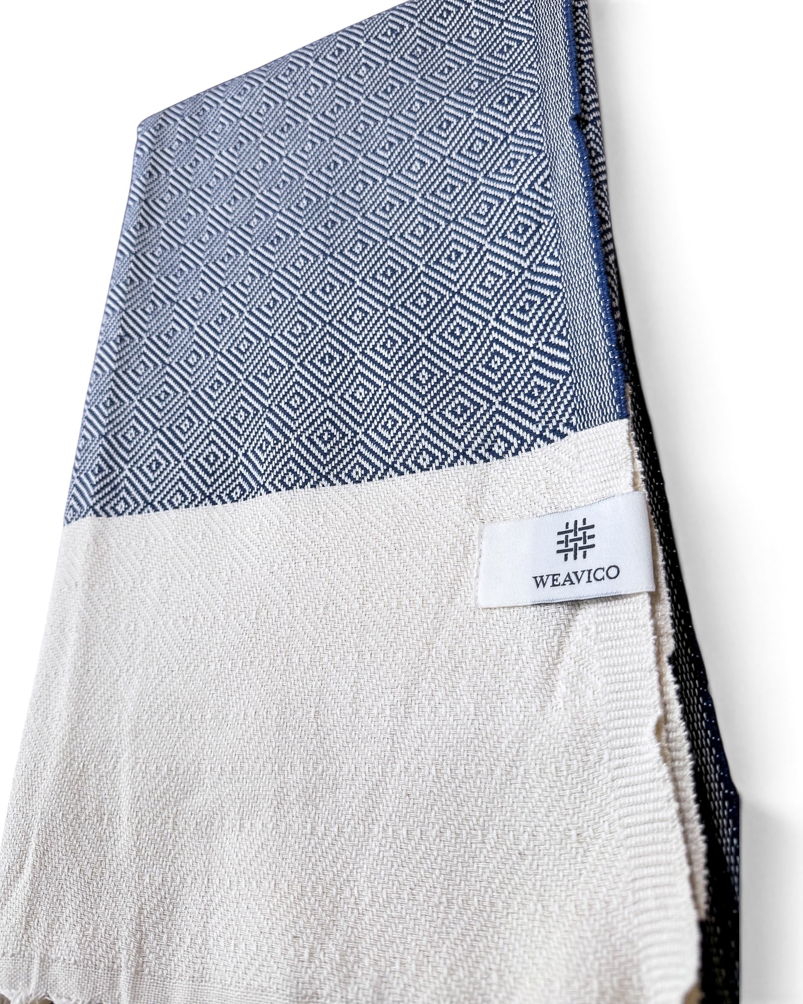 Diamond Turkish Beach Towel with End Border – 100% Cotton, Navy