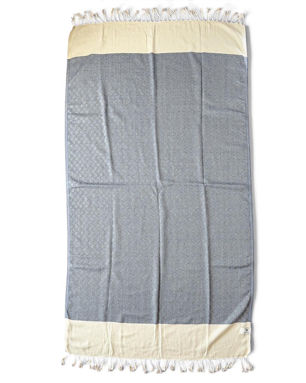 Diamond Turkish Beach Towel with End Border – 100% Cotton, Navy