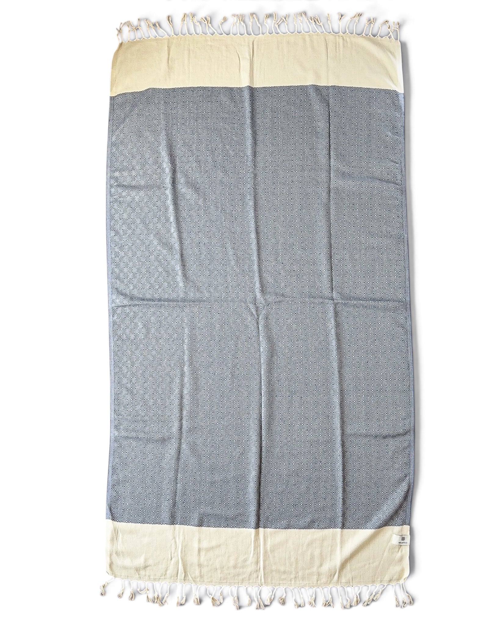 Diamond Turkish Beach Towel with End Border – 100% Cotton, Navy