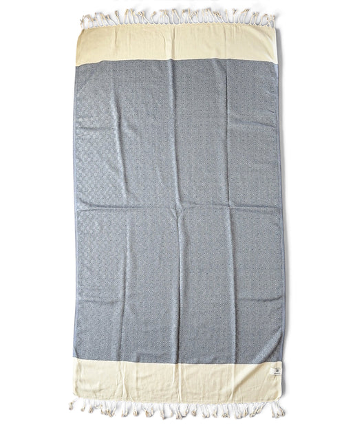 Diamond Turkish Beach Towel with End Border – 100% Cotton, Navy