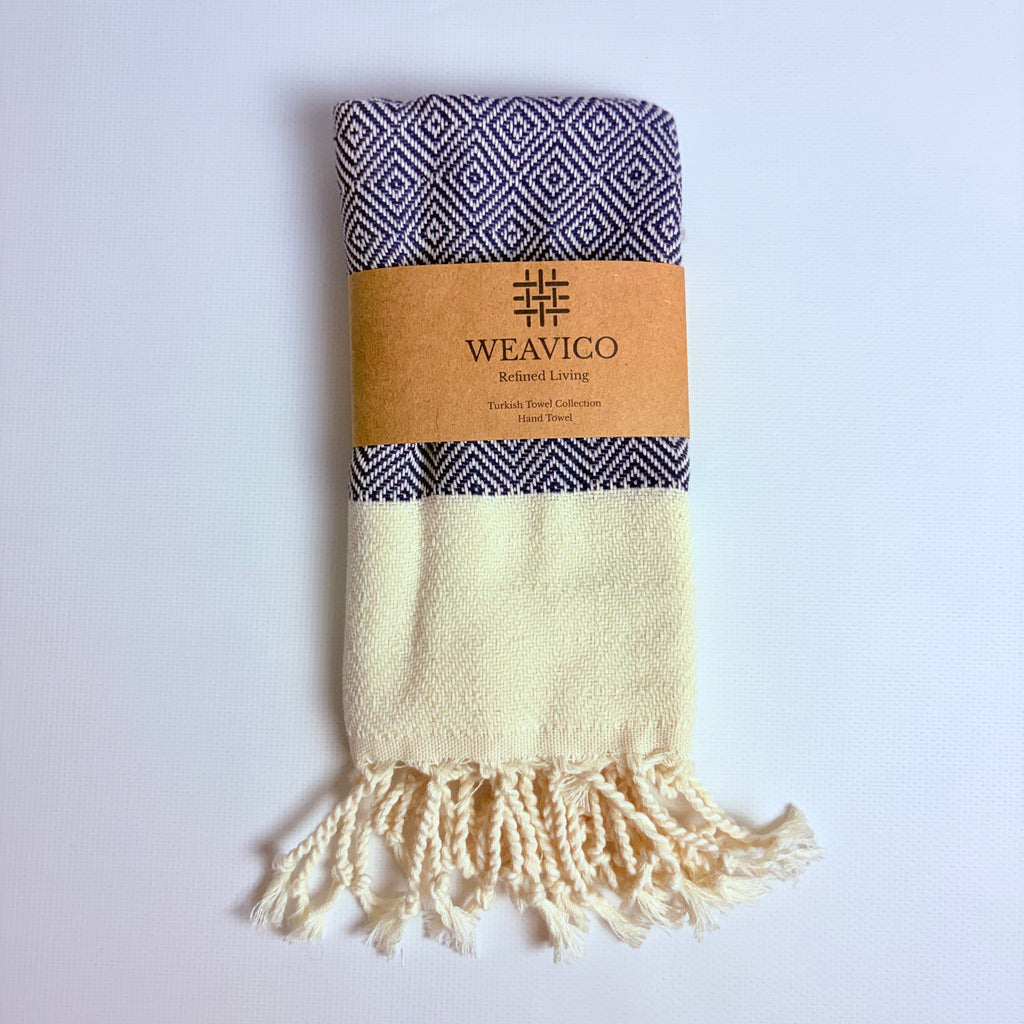 4-Piece Diamond Turkish Towel Set – 100% Cotton, Navy