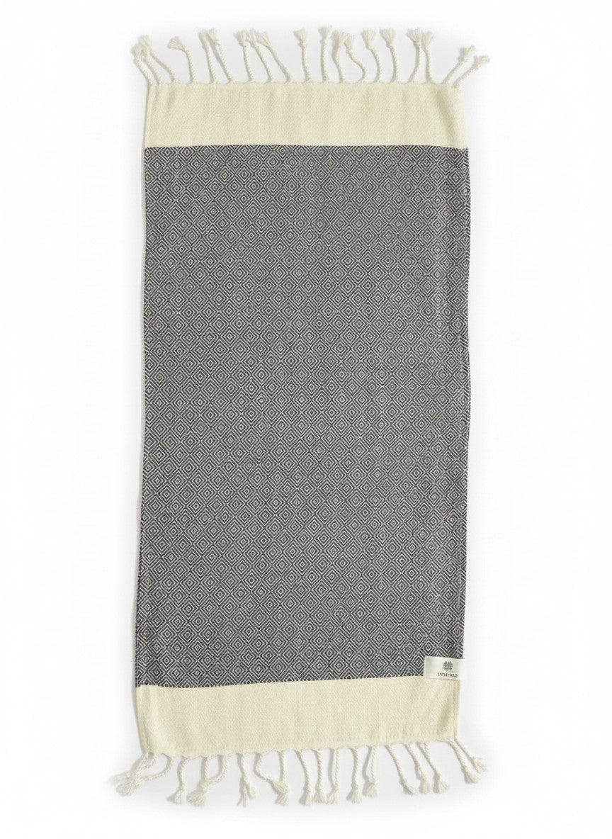 Diamond Turkish Hand Towel with End Border – 100% Cotton, Navy