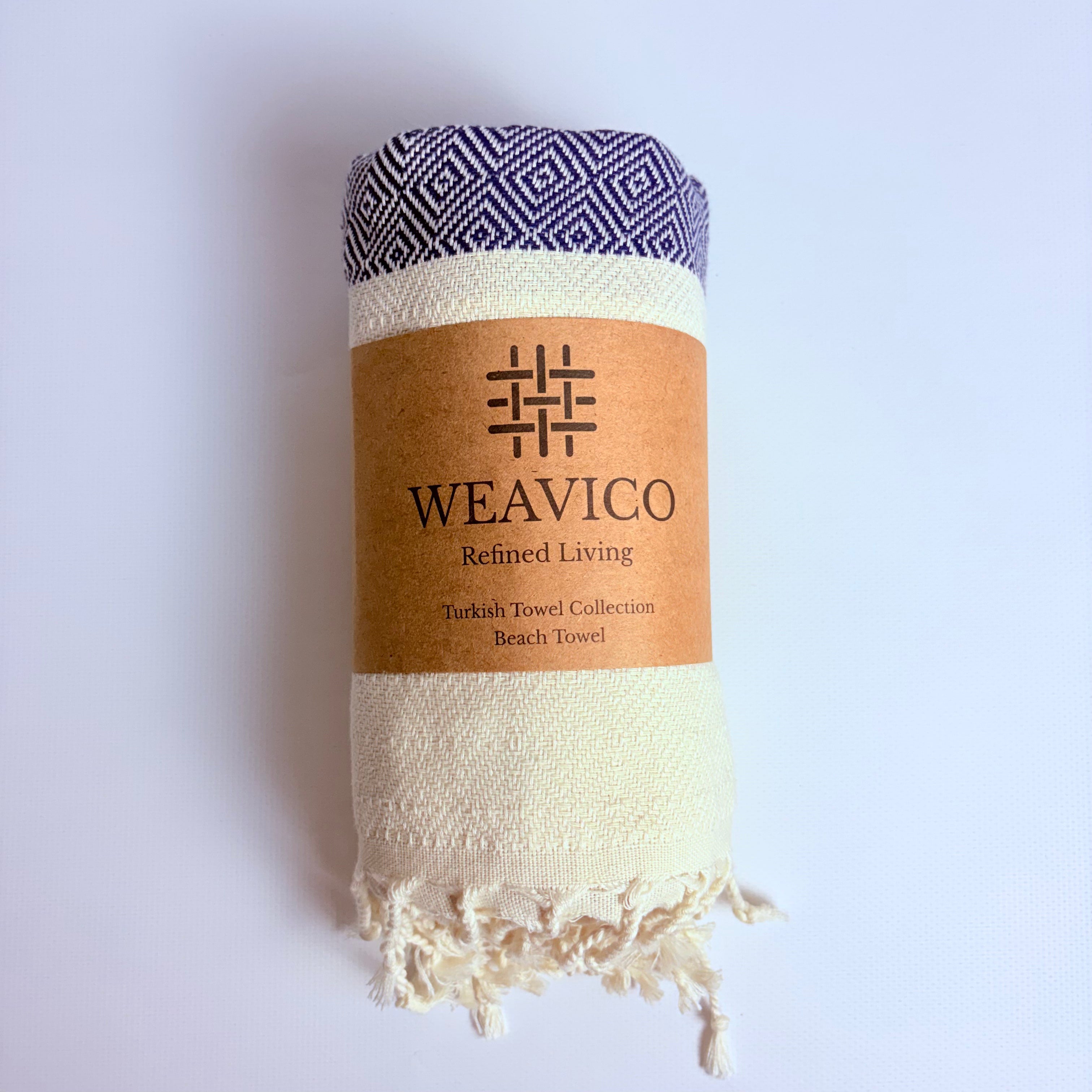 Diamond Turkish Beach Towel with End Border – 100% Cotton, Navy