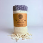 Navy and White Diamond Pattern Turkish Towel with End-Border Design and Weavico Label