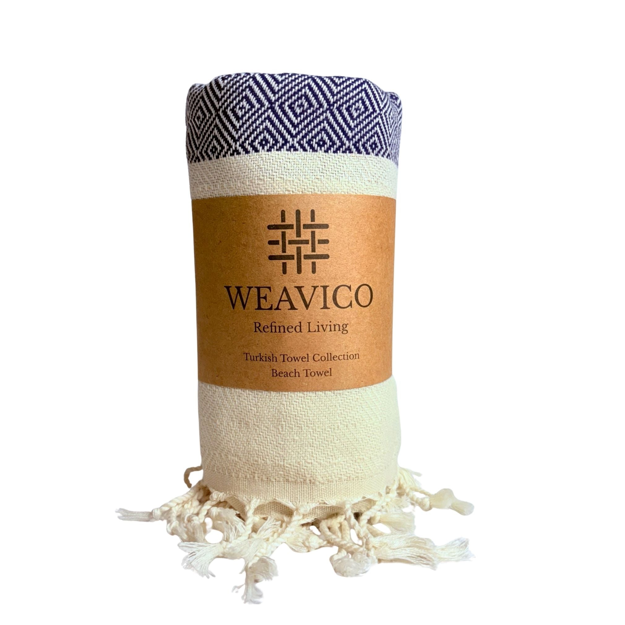 Diamond Turkish Beach Towel with End Border – 100% Cotton, Navy