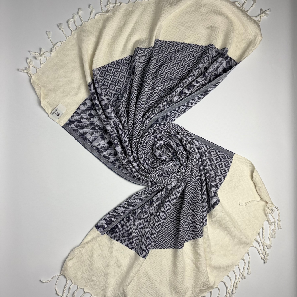 4-Piece Diamond Turkish Towel Set – 100% Cotton, Navy