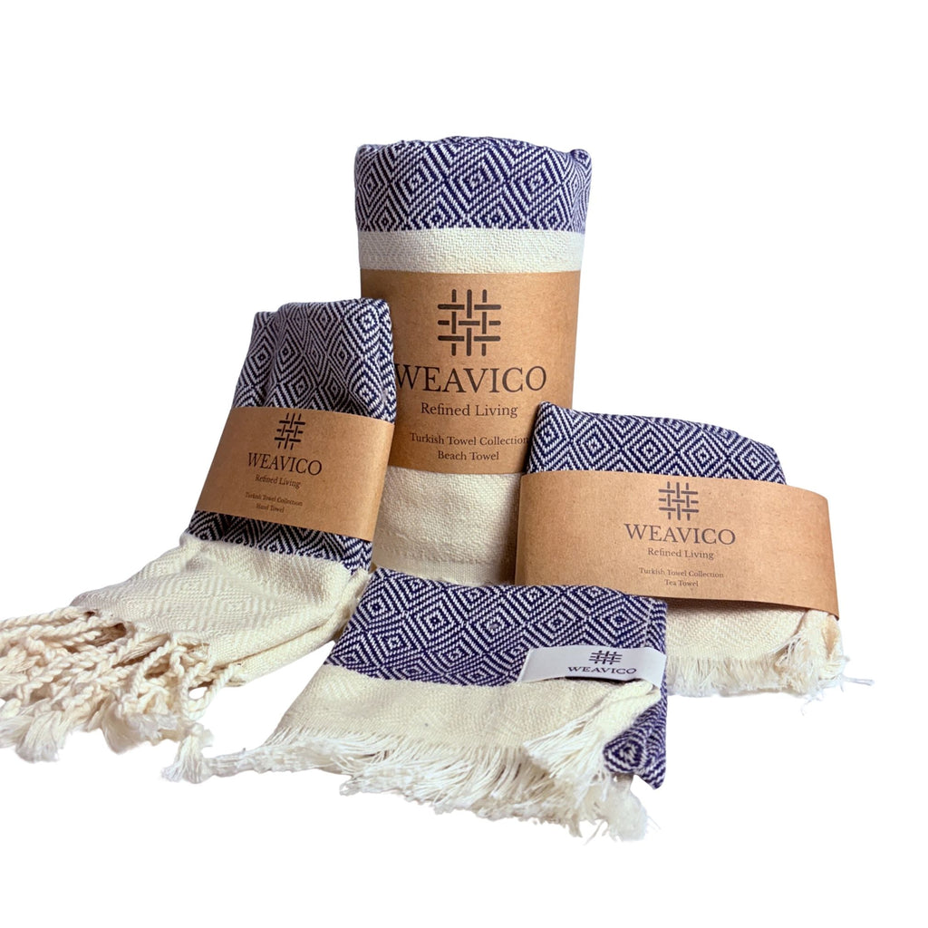4-Piece Diamond Turkish Towel Set – 100% Cotton, Navy