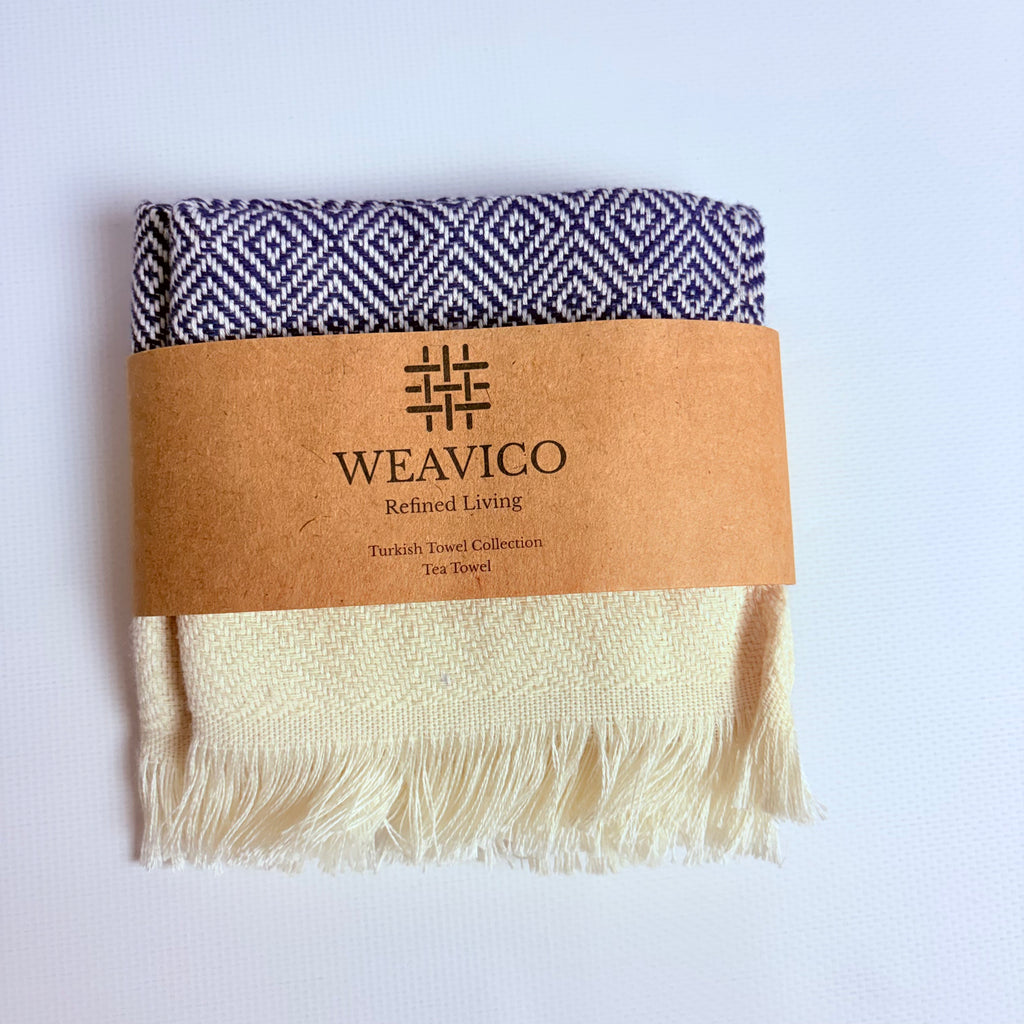 4-Piece Diamond Turkish Towel Set – 100% Cotton, Navy