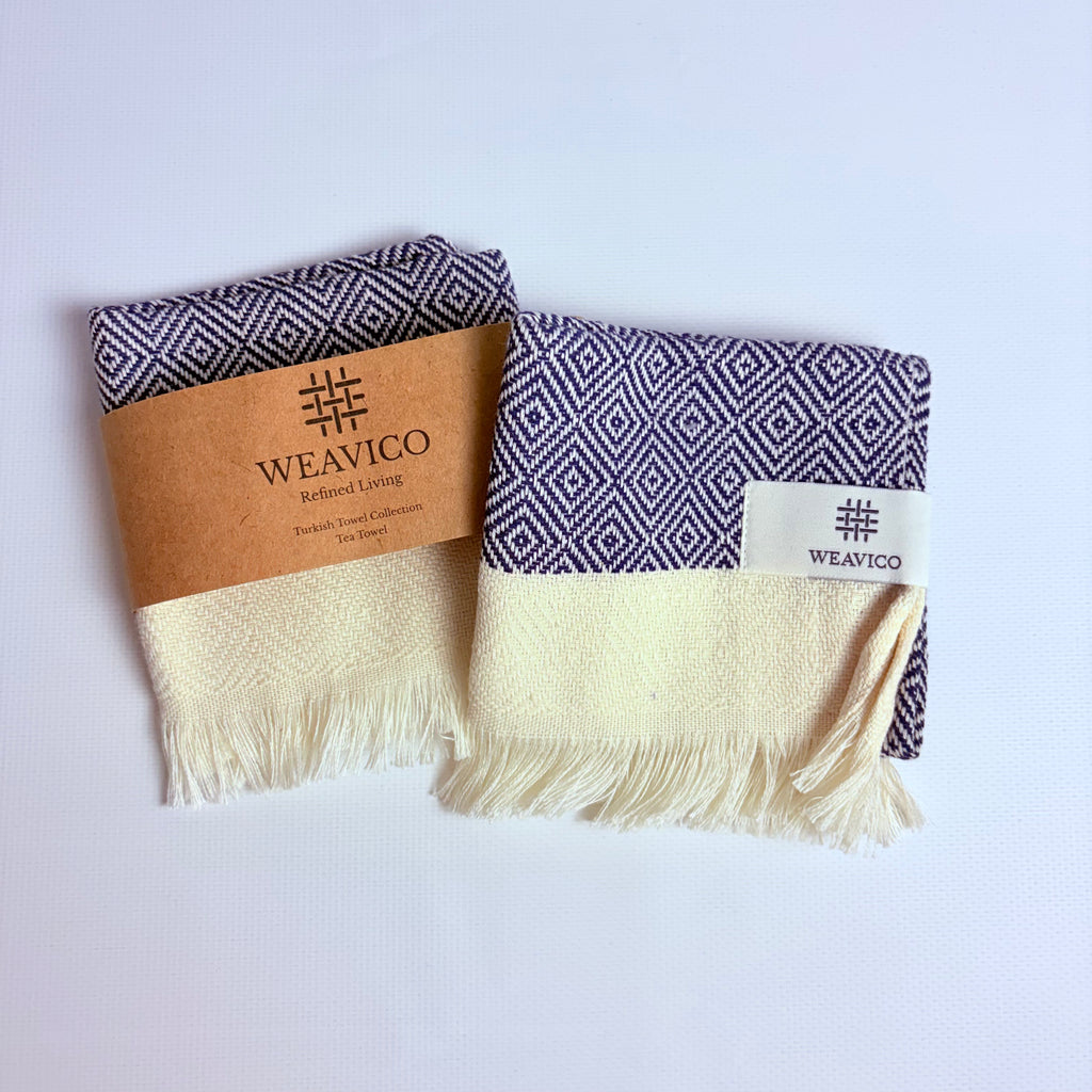 Navy and White Diamond Turkish Tea Towel – 100% Cotton with Convenient Hanging Loop