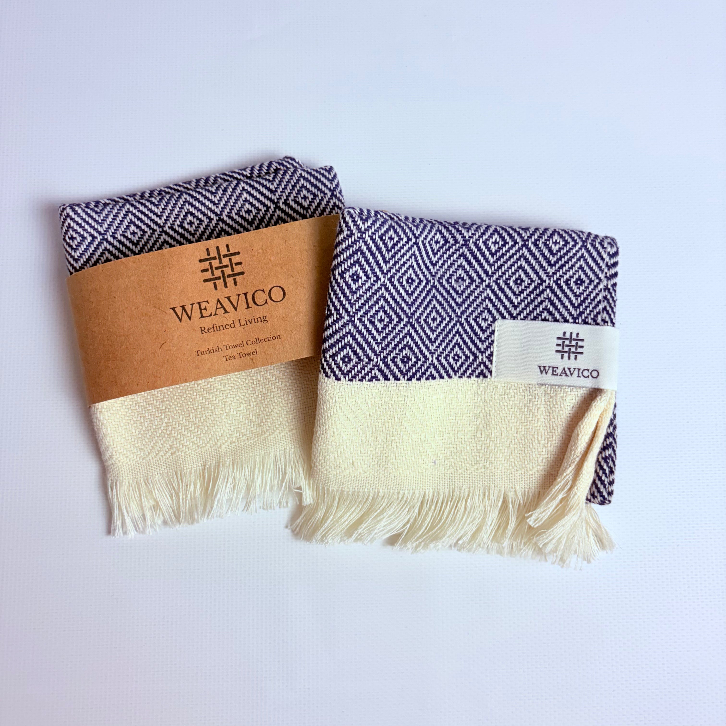 Navy and White Diamond Turkish Tea Towel – 100% Cotton with Convenient Hanging Loop