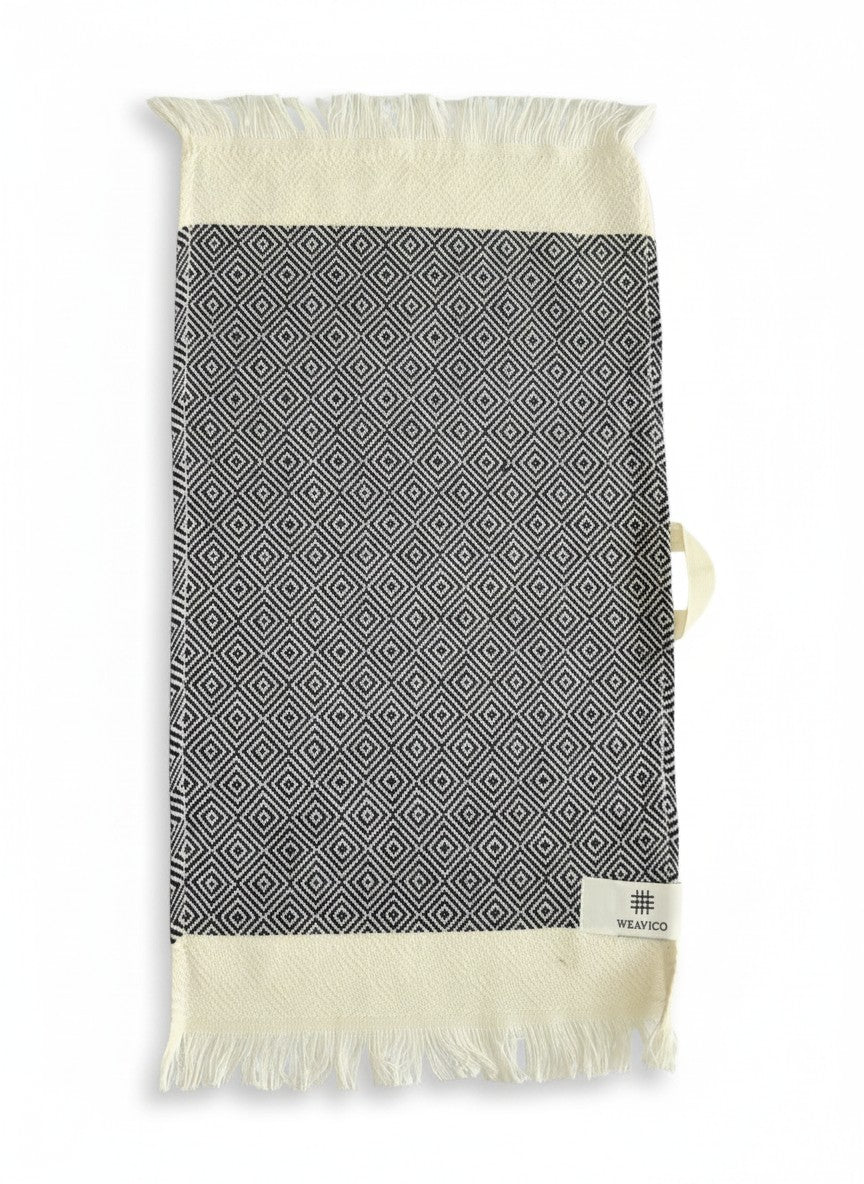Diamond Turkish Tea Towel with End Border – 100% Cotton, Navy
