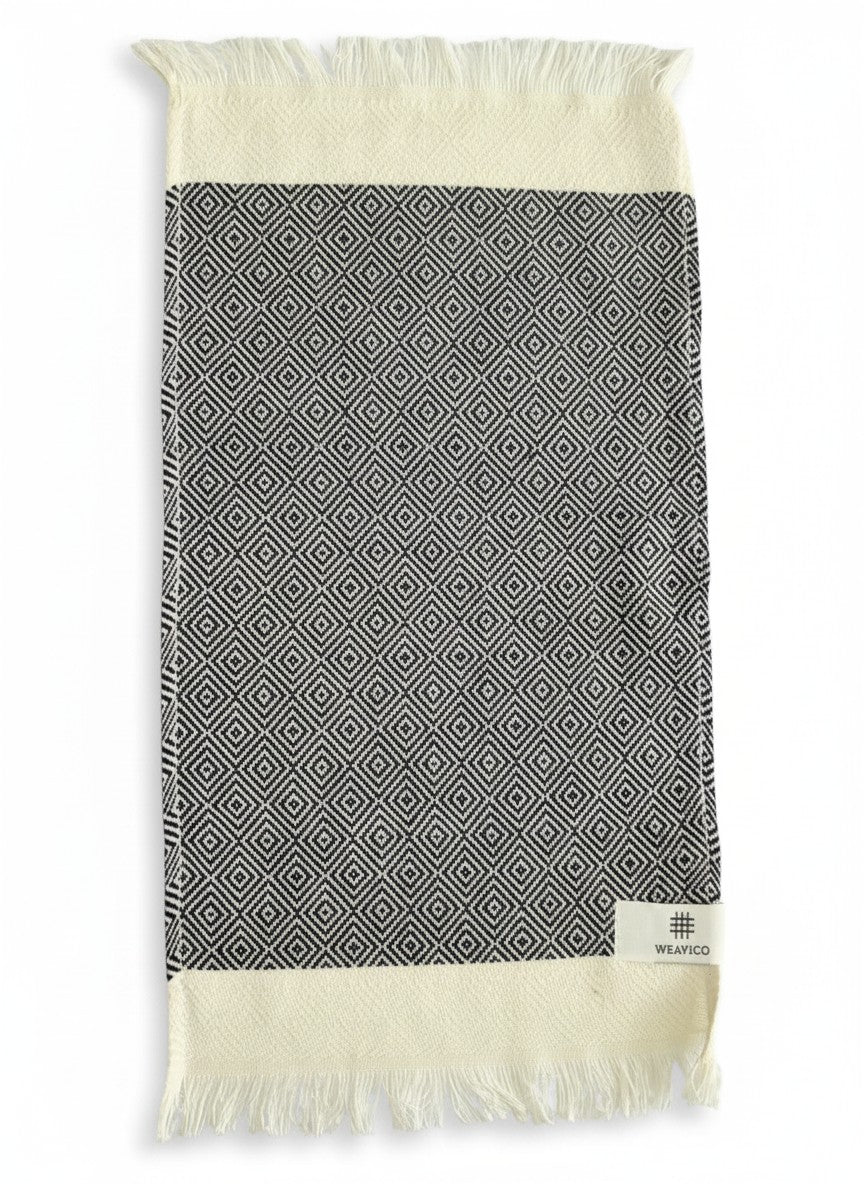Diamond Turkish Tea Towel with End Border – 100% Cotton, Navy