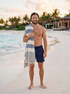 Stripe Turkish Beach Towel – 100% Cotton, Navy