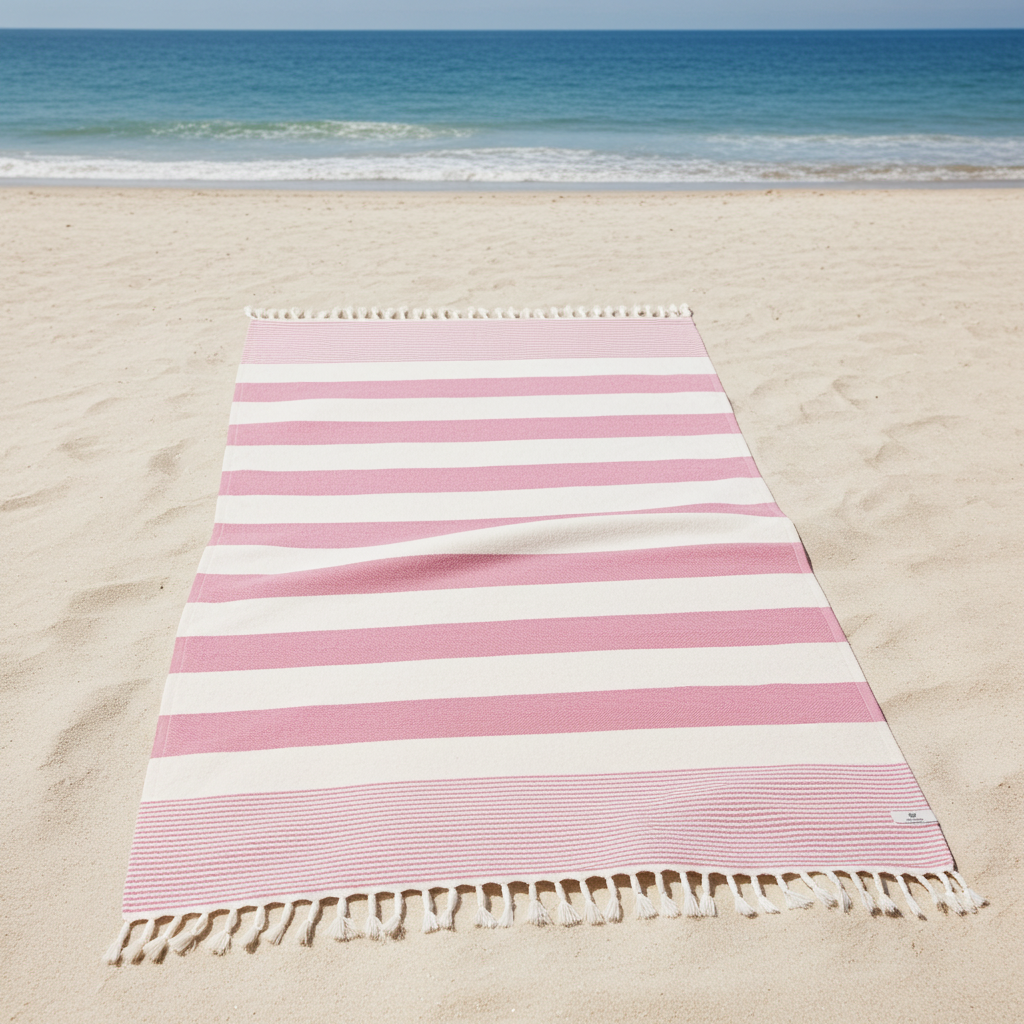 Stripe Turkish Beach Towel – 100% Cotton, Fuchsia