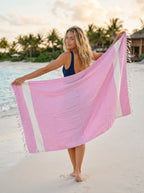 Diamond Turkish Beach Towel with Mid Border – 100% Cotton, Pink