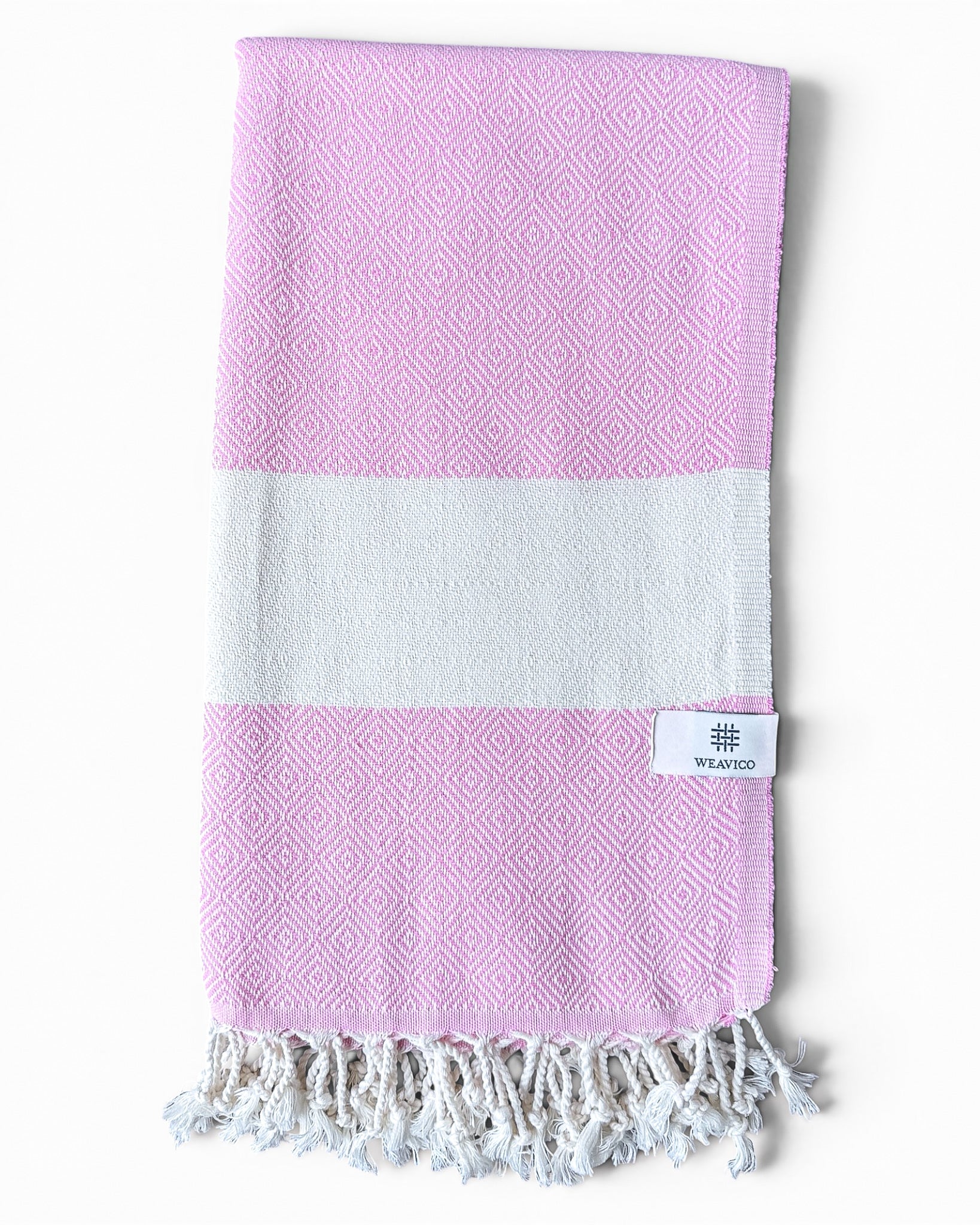 Diamond Turkish Beach Towel with Mid Border – 100% Cotton, Pink