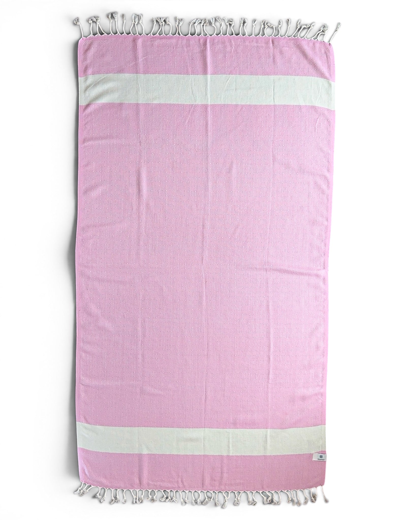 Diamond Turkish Beach Towel with Mid Border – 100% Cotton, Pink
