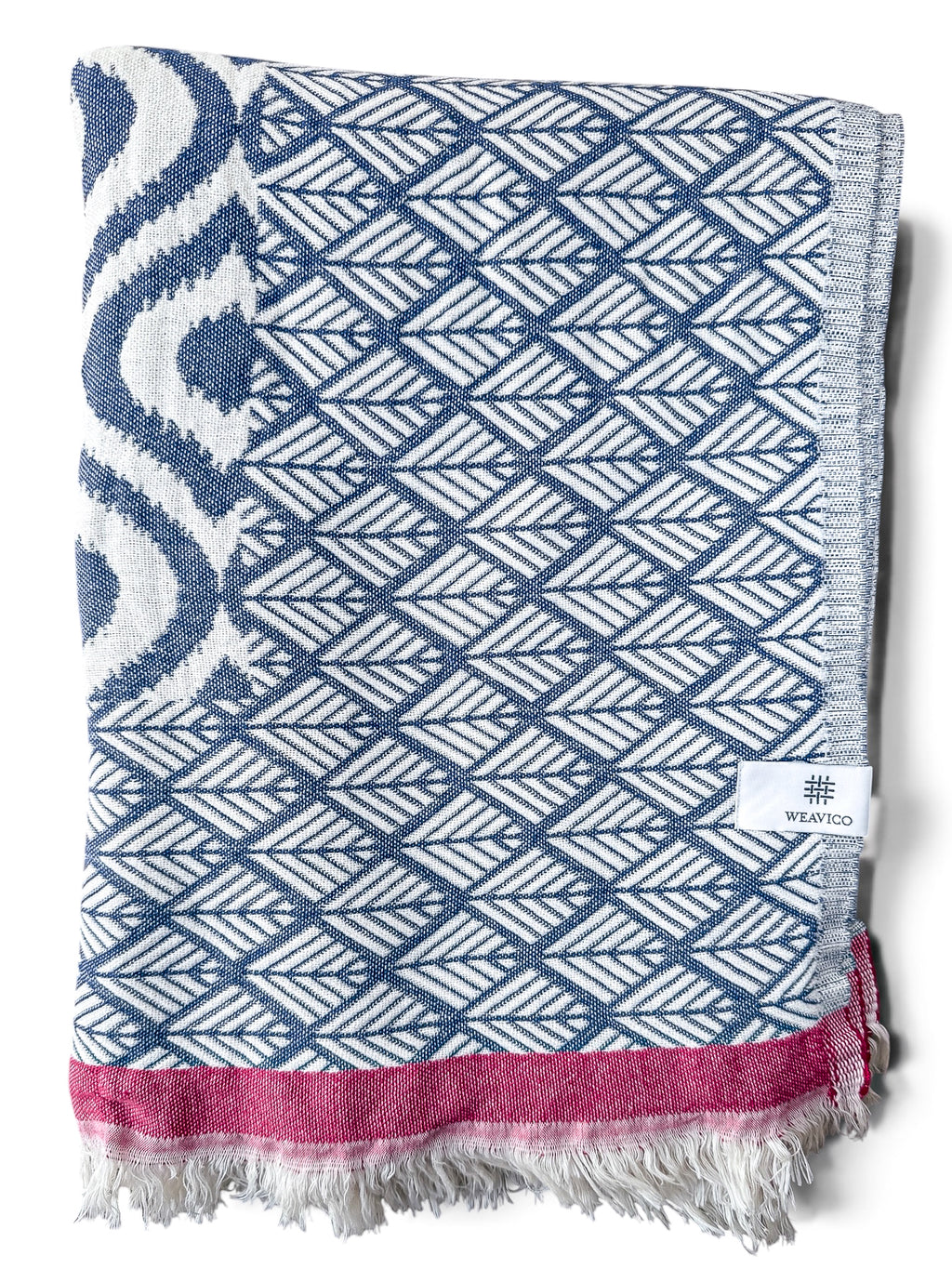 Turkish Throw Blanket – 100% Cotton, Navy-Red