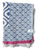 Turkish Throw Blanket – 100% Cotton, Navy-Red