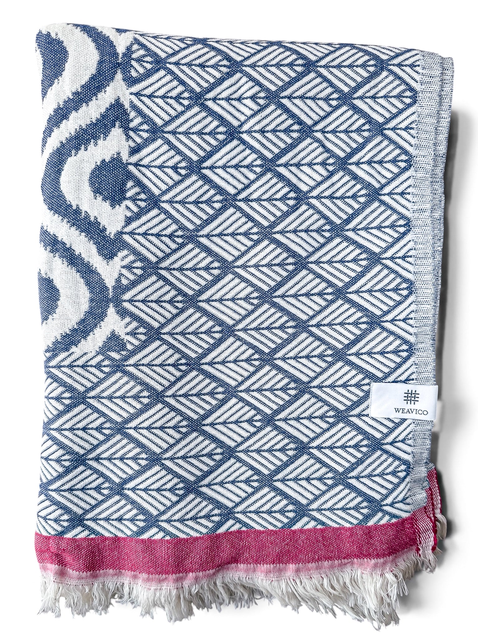 Turkish Throw Blanket – 100% Cotton, Navy-Red