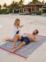 Turkish Throw Blanket – 100% Cotton, Navy-Red
