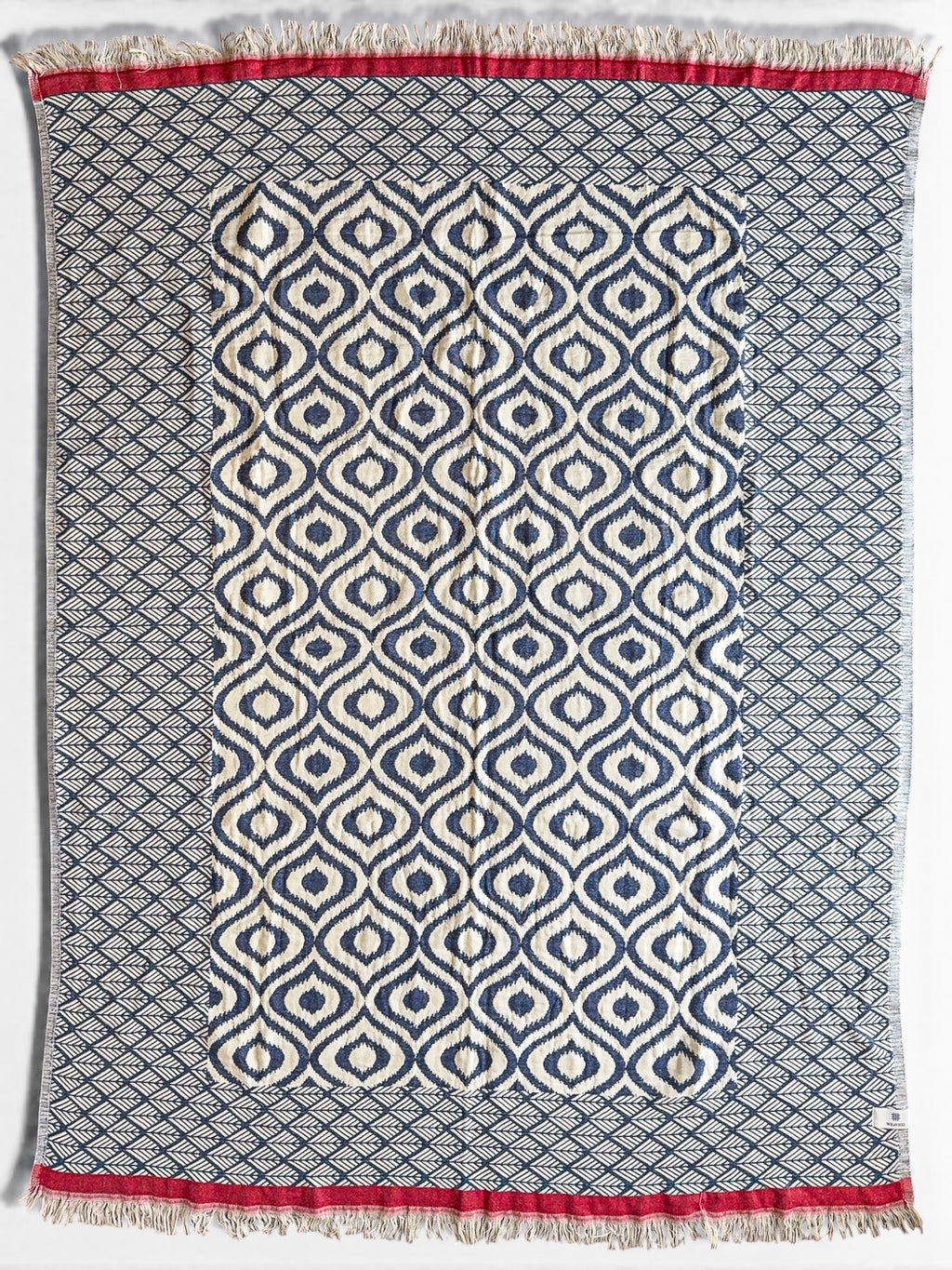 Turkish Throw Blanket – 100% Cotton, Navy-Red