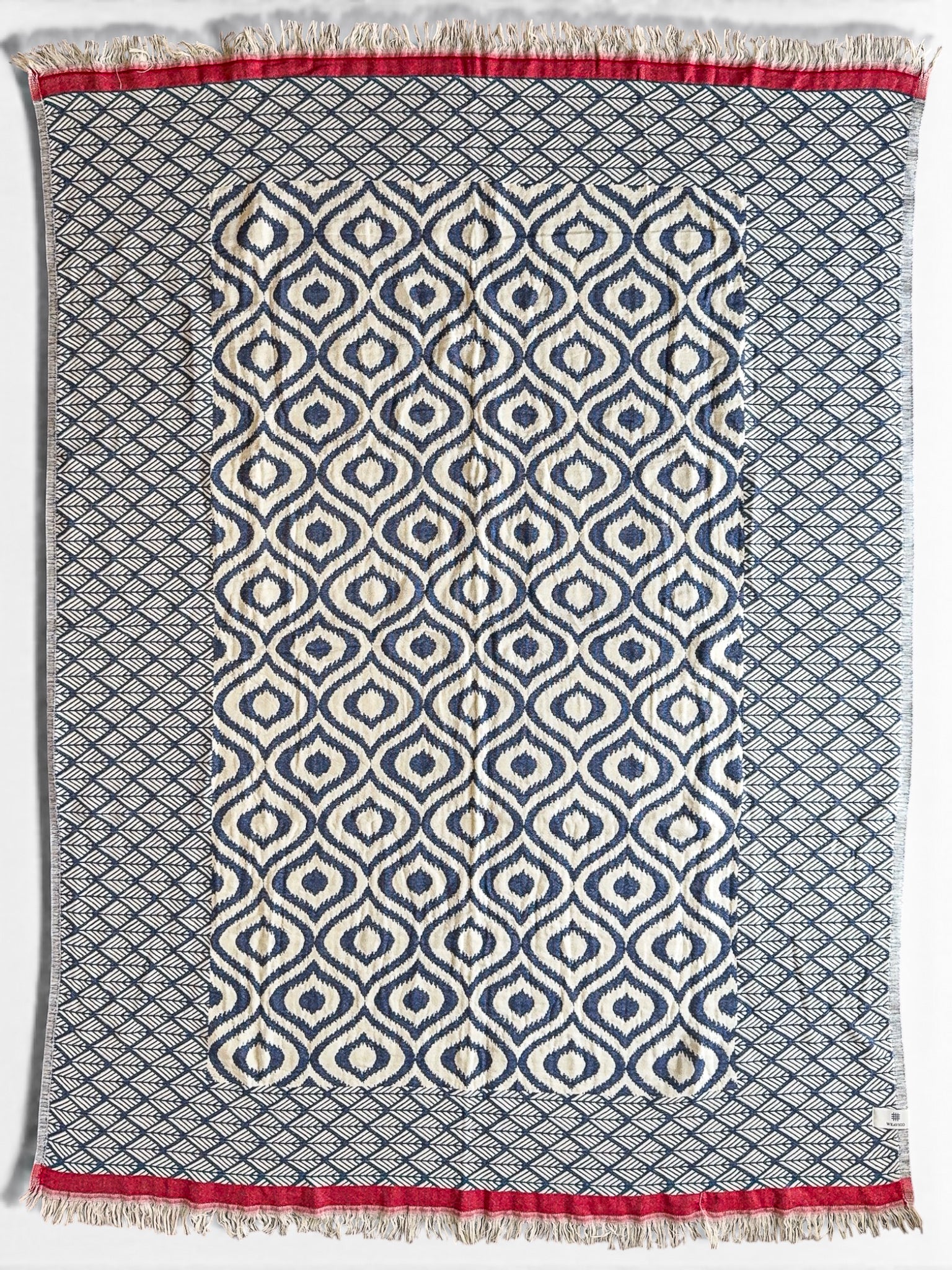 Turkish Throw Blanket – 100% Cotton, Navy-Red